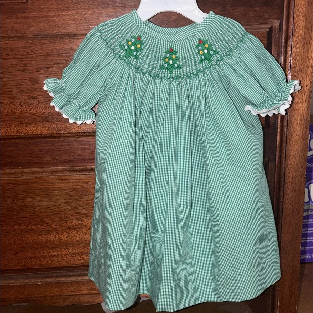 Green Smocked Christmas Dress - Picture 1 of 3